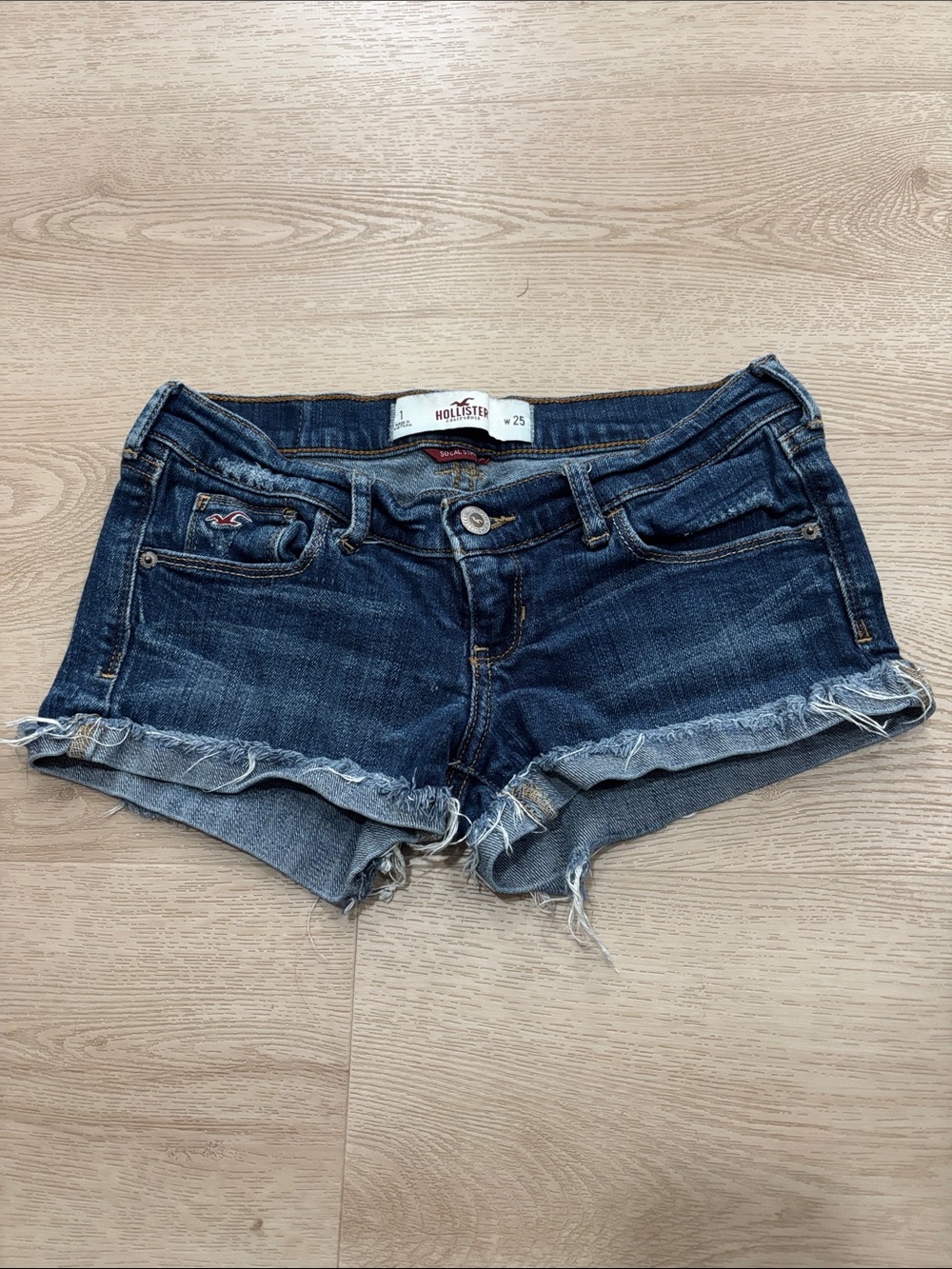 Hollister Women's Dark Wash Frayed Denim Shorts
